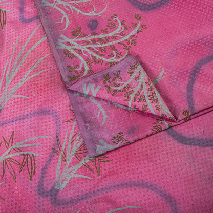 Sanskriti Vintage Saree Pink 100% Pure Silk Printed-Woven Fabric Premium Sari