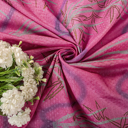 Sanskriti Vintage Saree Pink 100% Pure Silk Printed-Woven Fabric Premium Sari