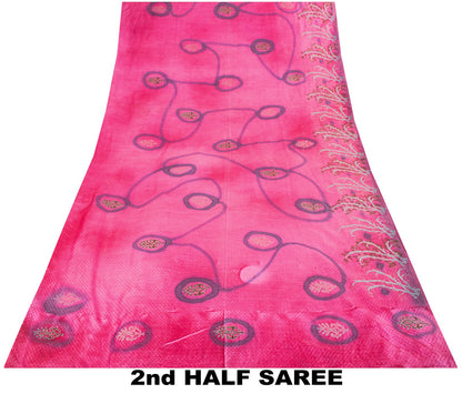 Sanskriti Vintage Saree Pink 100% Pure Silk Printed-Woven Fabric Premium Sari