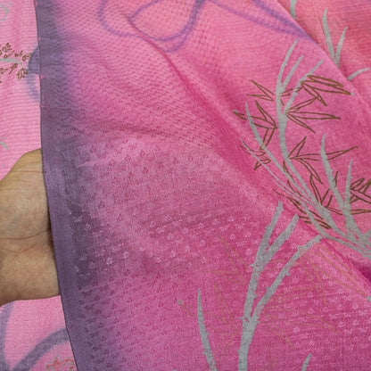 Sanskriti Vintage Saree Pink 100% Pure Silk Printed-Woven Fabric Premium Sari