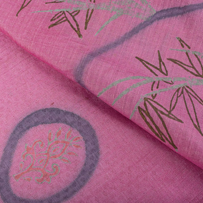 Sanskriti Vintage Saree Pink 100% Pure Silk Printed-Woven Fabric Premium Sari