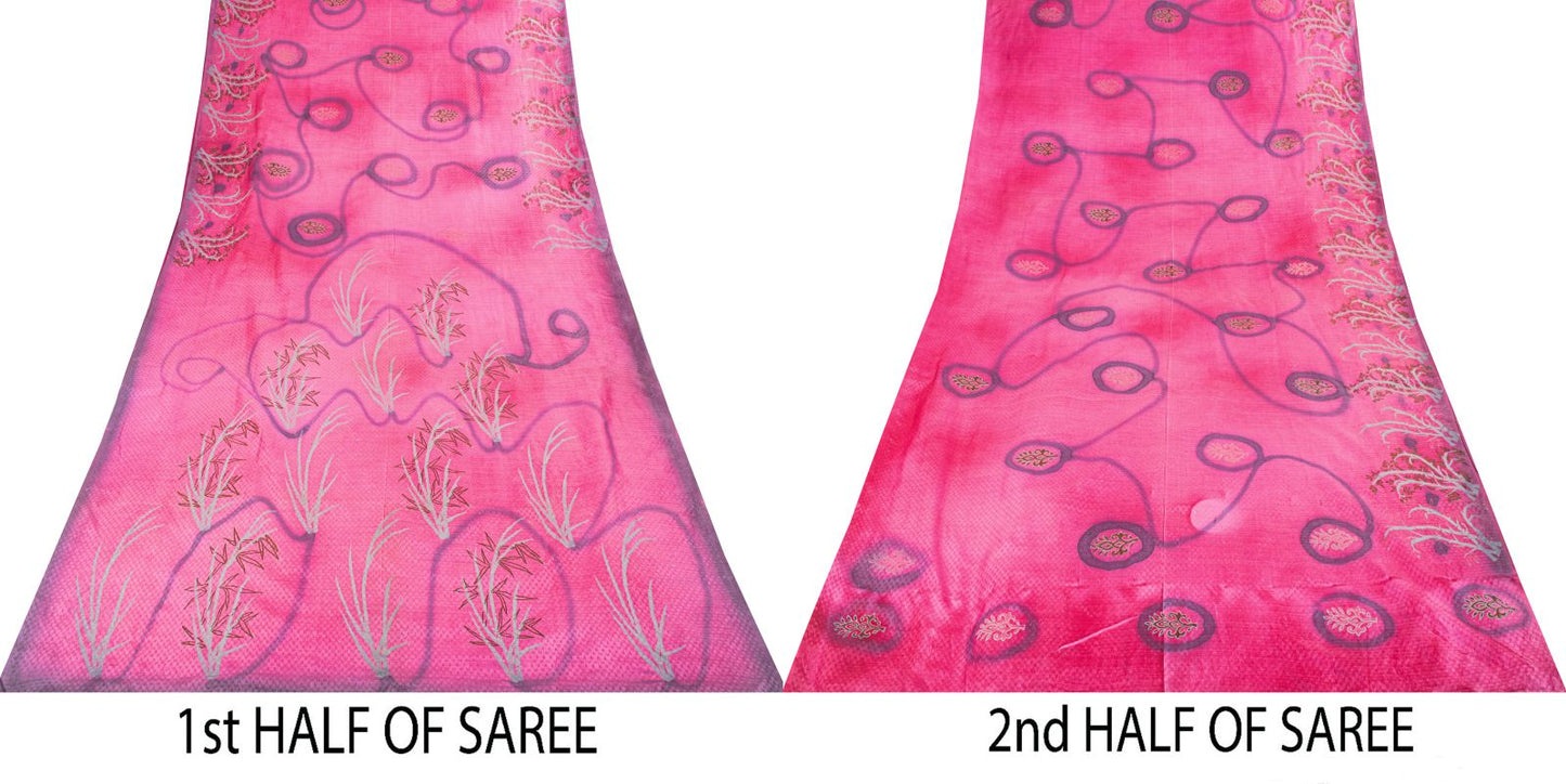 Sanskriti Vintage Saree Pink 100% Pure Silk Printed-Woven Fabric Premium Sari
