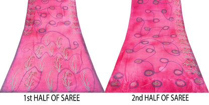 Sanskriti Vintage Saree Pink 100% Pure Silk Printed-Woven Fabric Premium Sari