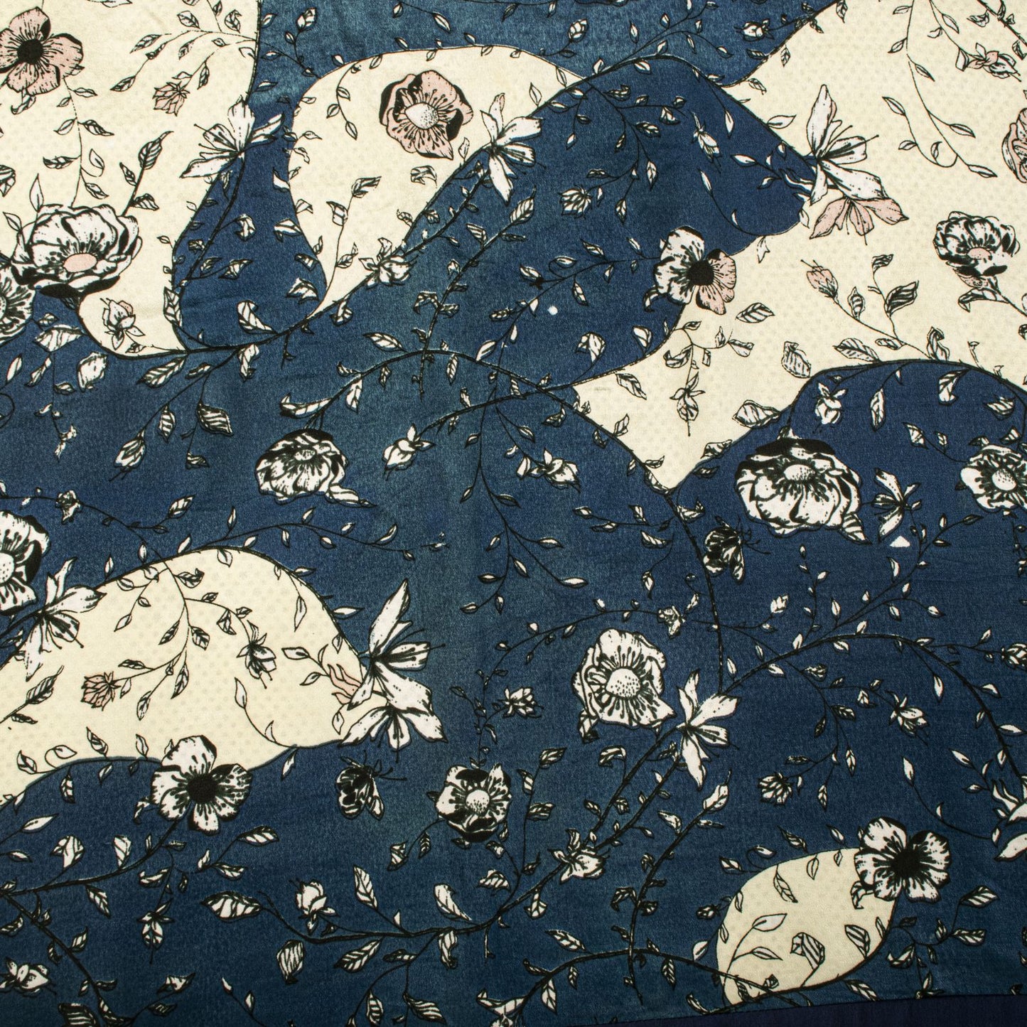 Sanskriti Vintage Saree White-Blue Pure Crepe Silk Abstract Print Fabric 6YDSari