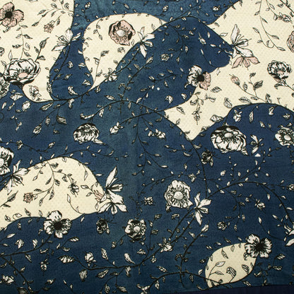 Sanskriti Vintage Saree White-Blue Pure Crepe Silk Abstract Print Fabric 6YDSari