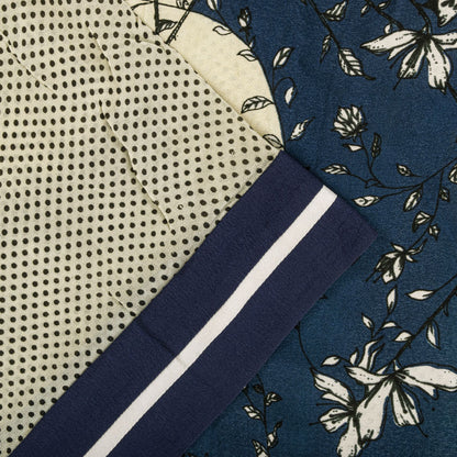 Sanskriti Vintage Saree White-Blue Pure Crepe Silk Abstract Print Fabric 6YDSari