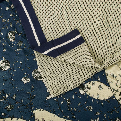 Sanskriti Vintage Saree White-Blue Pure Crepe Silk Abstract Print Fabric 6YDSari