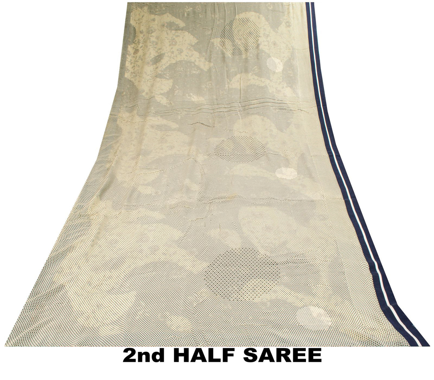 Sanskriti Vintage Saree White-Blue Pure Crepe Silk Abstract Print Fabric 6YDSari