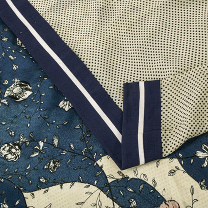 Sanskriti Vintage Saree White-Blue Pure Crepe Silk Abstract Print Fabric 6YDSari