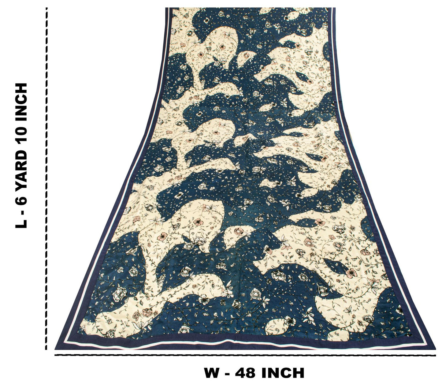 Sanskriti Vintage Saree White-Blue Pure Crepe Silk Abstract Print Fabric 6YDSari