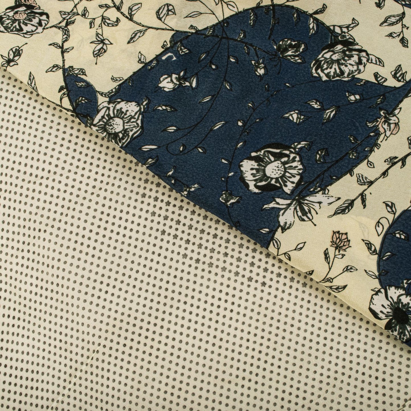 Sanskriti Vintage Saree White-Blue Pure Crepe Silk Abstract Print Fabric 6YDSari