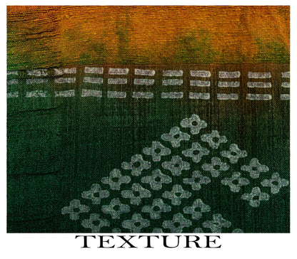 Sanskriti Vintage Saree Green Pure Silk Hand Block Print-Woven Fabric IndianSari