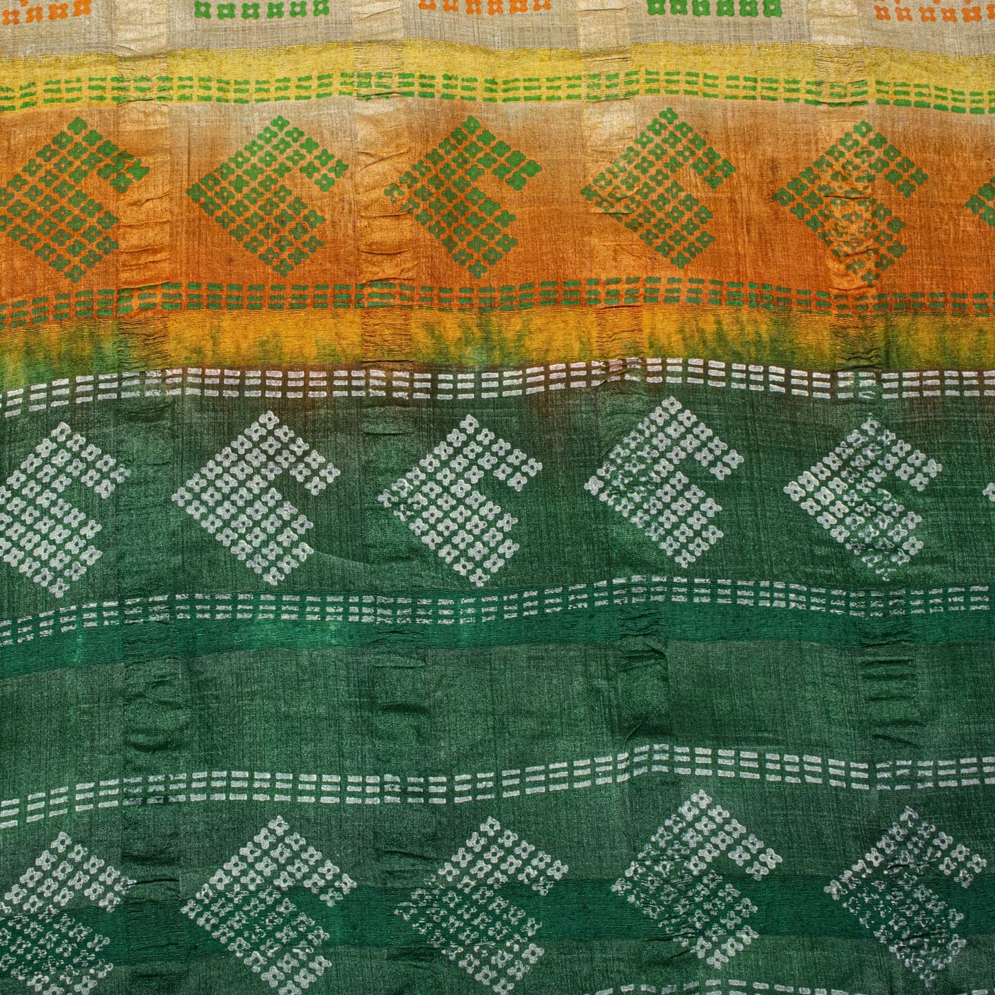 Sanskriti Vintage Saree Green Pure Silk Hand Block Print-Woven Fabric IndianSari
