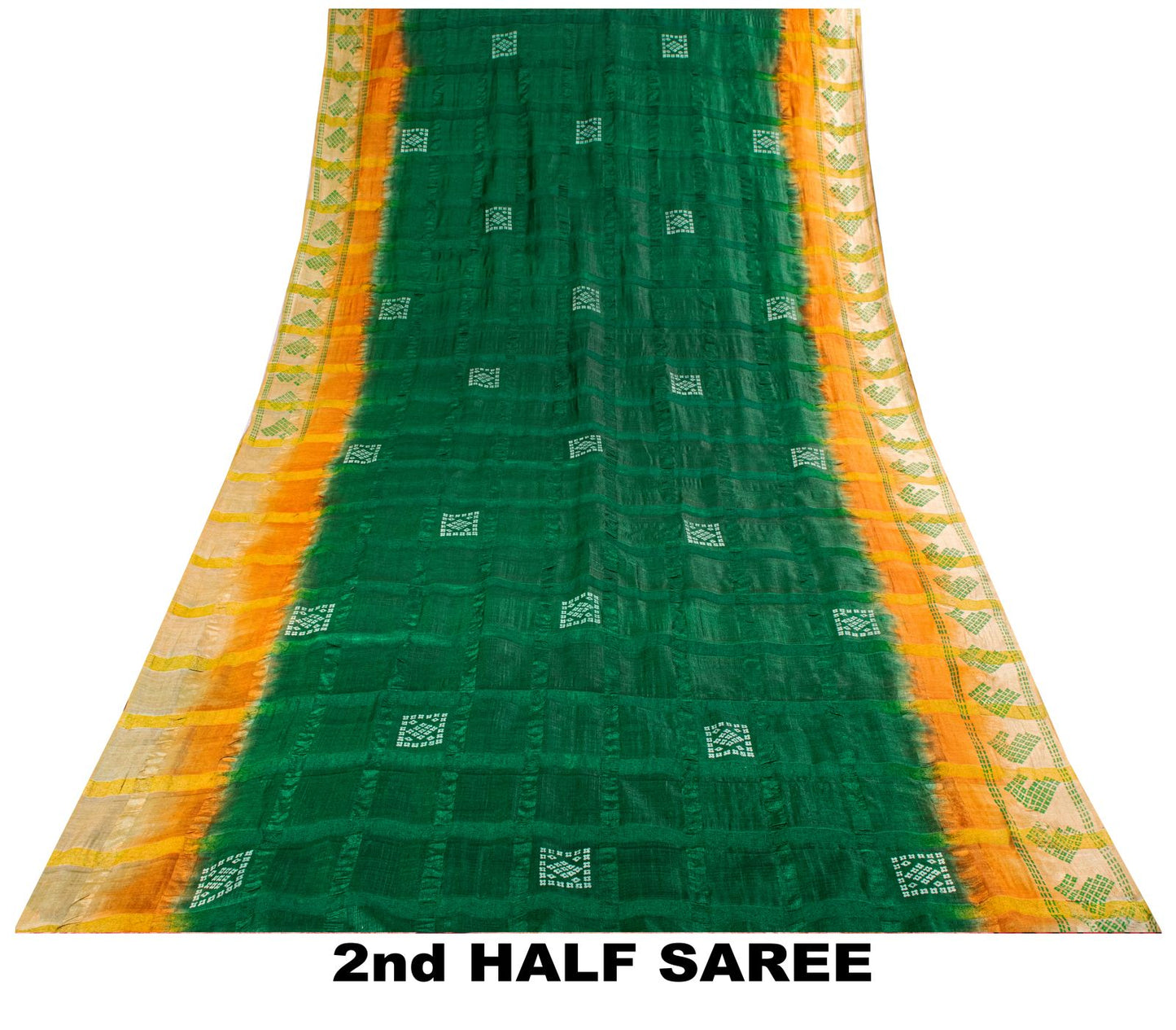 Sanskriti Vintage Saree Green Pure Silk Hand Block Print-Woven Fabric IndianSari