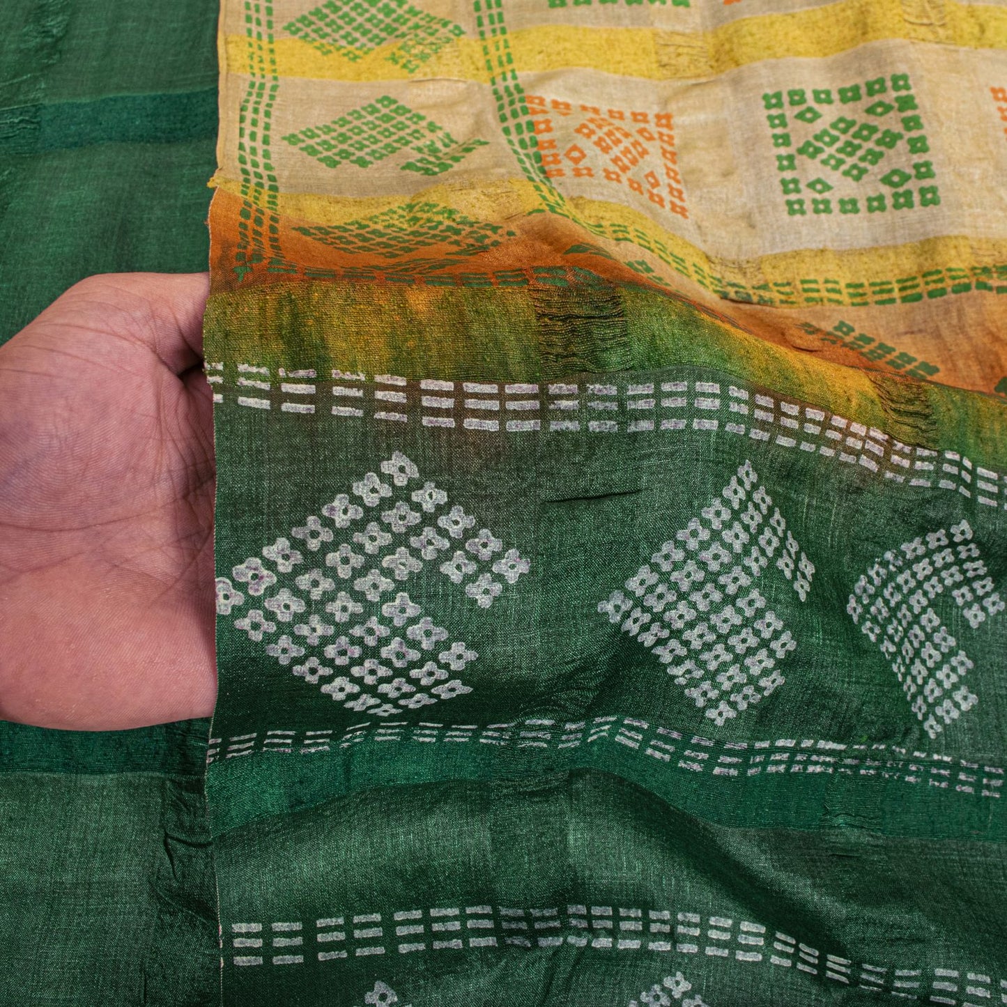 Sanskriti Vintage Saree Green Pure Silk Hand Block Print-Woven Fabric IndianSari