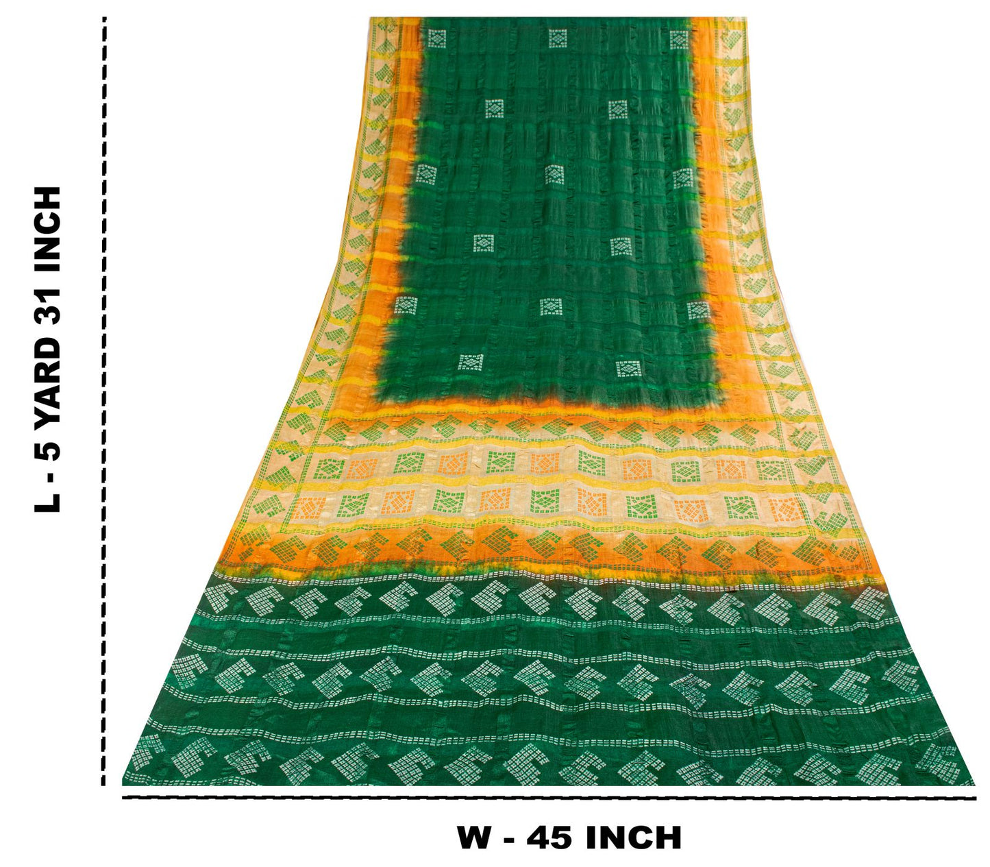 Sanskriti Vintage Saree Green Pure Silk Hand Block Print-Woven Fabric IndianSari