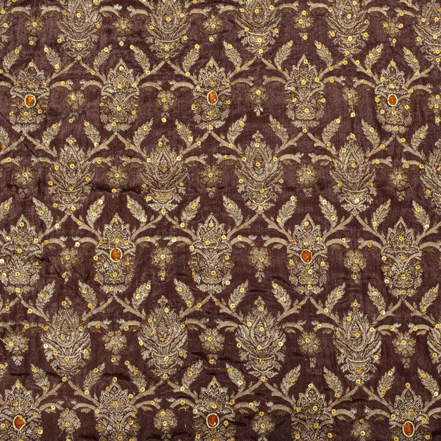 Sanskriti Vintage Saree Brown 100% Pure Silk Hand Embroidered-Woven Wedding Sari