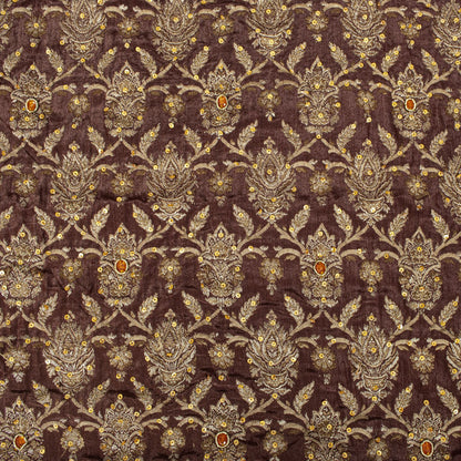 Sanskriti Vintage Saree Brown 100% Pure Silk Hand Embroidered-Woven Wedding Sari