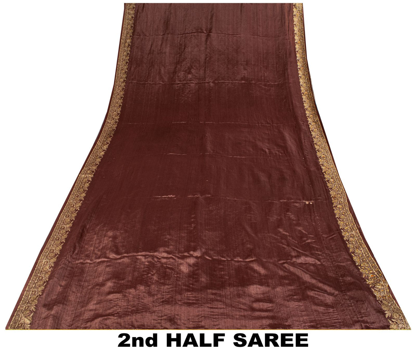 Sanskriti Vintage Saree Brown 100% Pure Silk Hand Embroidered-Woven Wedding Sari