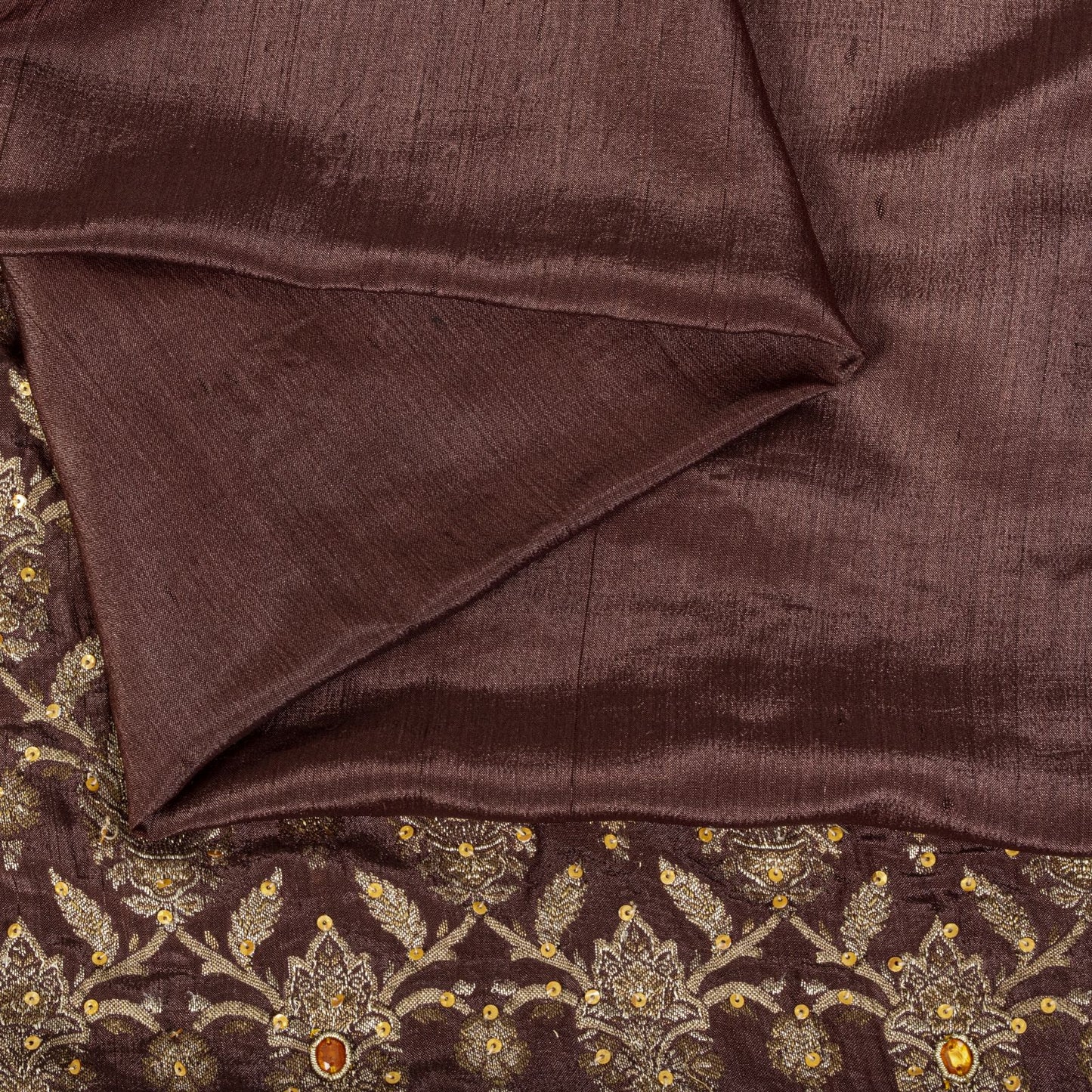 Sanskriti Vintage Saree Brown 100% Pure Silk Hand Embroidered-Woven Wedding Sari