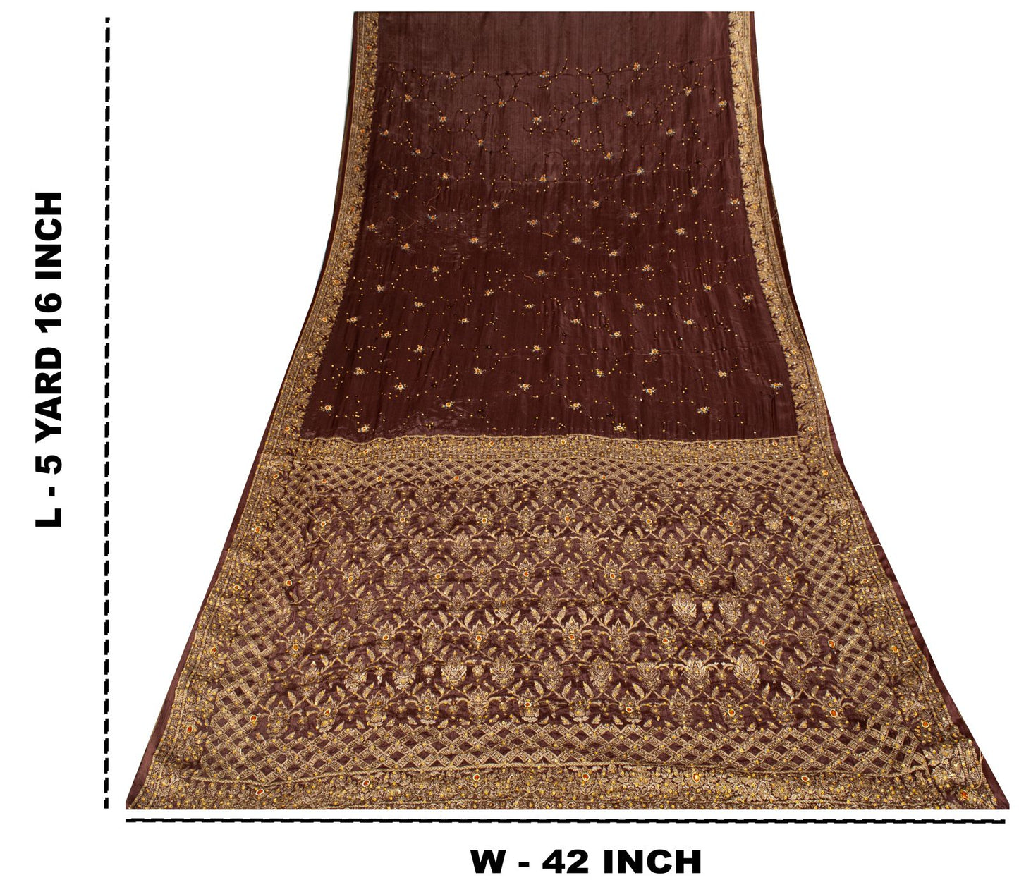 Sanskriti Vintage Saree Brown 100% Pure Silk Hand Embroidered-Woven Wedding Sari