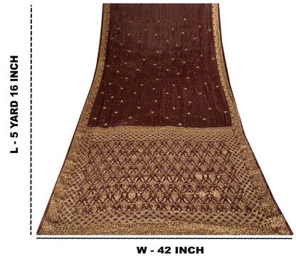 Sanskriti Vintage Saree Brown 100% Pure Silk Hand Embroidered-Woven Wedding Sari
