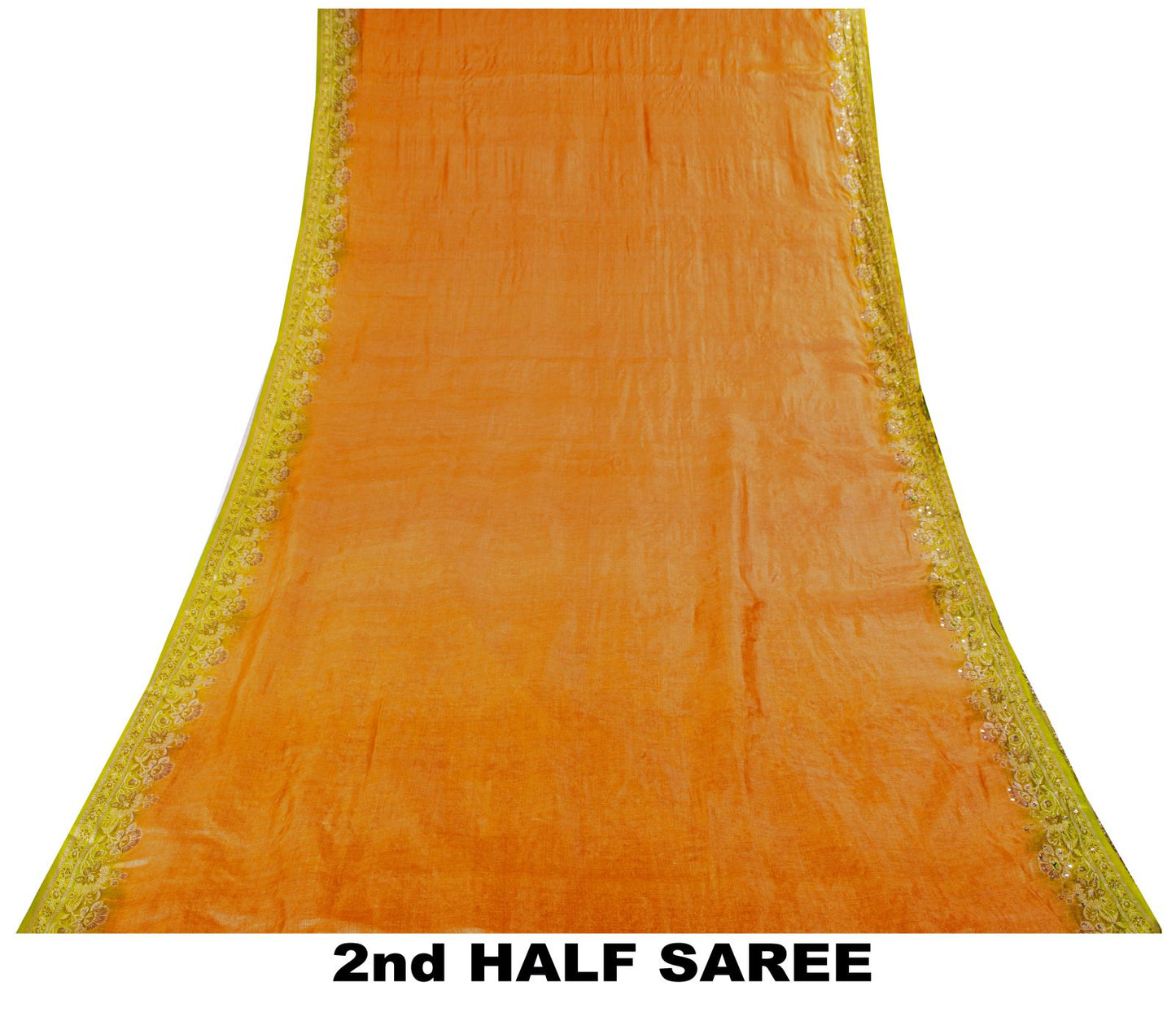 Sanskriti Vintage Saree Orange Pure Silk Hand Embroidery-Woven Fabric IndianSari