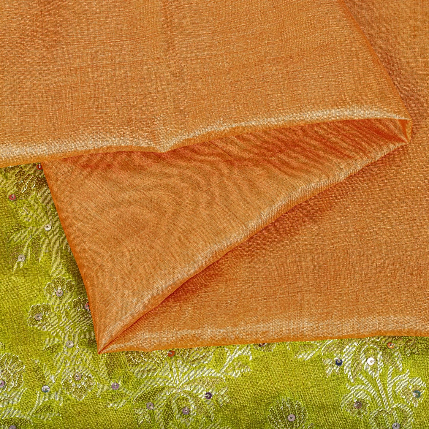 Sanskriti Vintage Saree Orange Pure Silk Hand Embroidery-Woven Fabric IndianSari