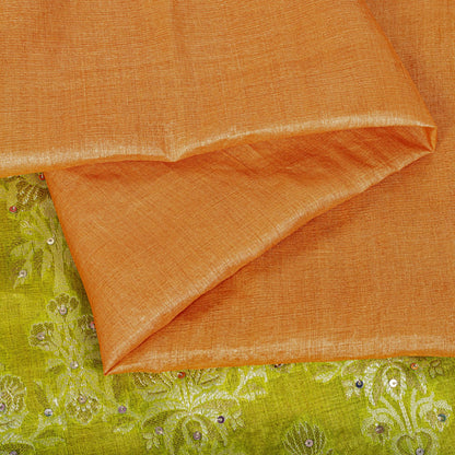 Sanskriti Vintage Saree Orange Pure Silk Hand Embroidery-Woven Fabric IndianSari