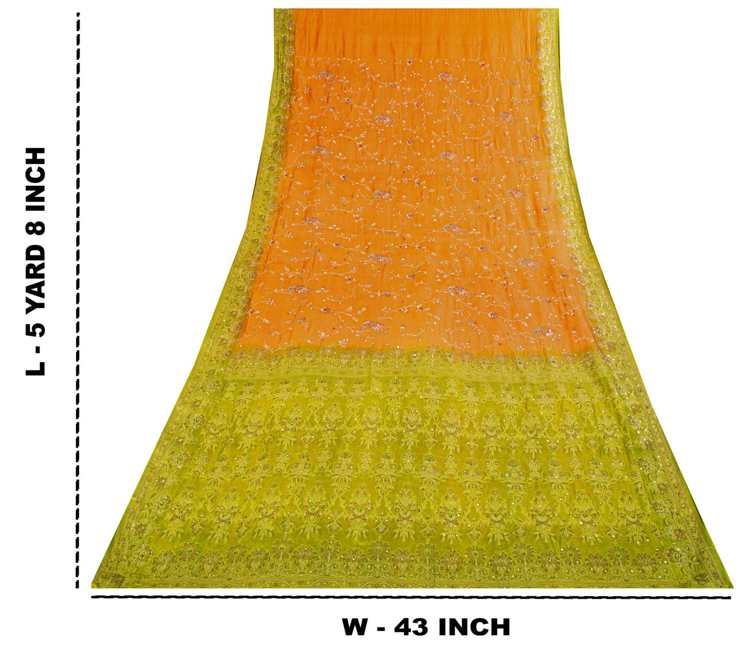 Sanskriti Vintage Saree Orange Pure Silk Hand Embroidery-Woven Fabric IndianSari