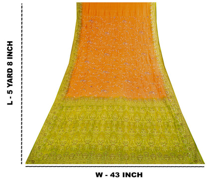 Sanskriti Vintage Saree Orange Pure Silk Hand Embroidery-Woven Fabric IndianSari