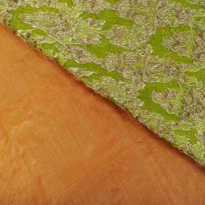 Sanskriti Vintage Saree Orange Pure Silk Hand Embroidery-Woven Fabric IndianSari