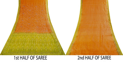 Sanskriti Vintage Saree Orange Pure Silk Hand Embroidery-Woven Fabric IndianSari