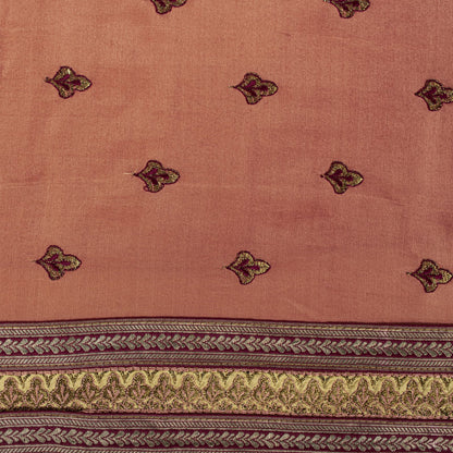 Sanskriti Vintage Saree Peach Pure Silk Embroidered Craft Fabric Wedding Sari