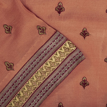 Sanskriti Vintage Saree Peach Pure Silk Embroidered Craft Fabric Wedding Sari