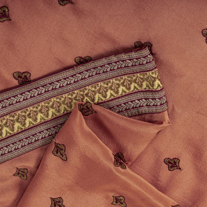 Sanskriti Vintage Saree Peach Pure Silk Embroidered Craft Fabric Wedding Sari