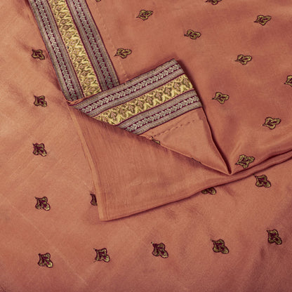 Sanskriti Vintage Saree Peach Pure Silk Embroidered Craft Fabric Wedding Sari