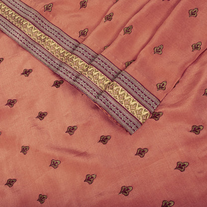 Sanskriti Vintage Saree Peach Pure Silk Embroidered Craft Fabric Wedding Sari
