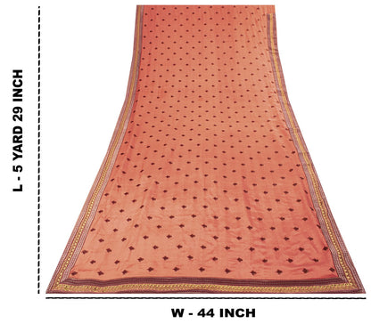 Sanskriti Vintage Saree Peach Pure Silk Embroidered Craft Fabric Wedding Sari