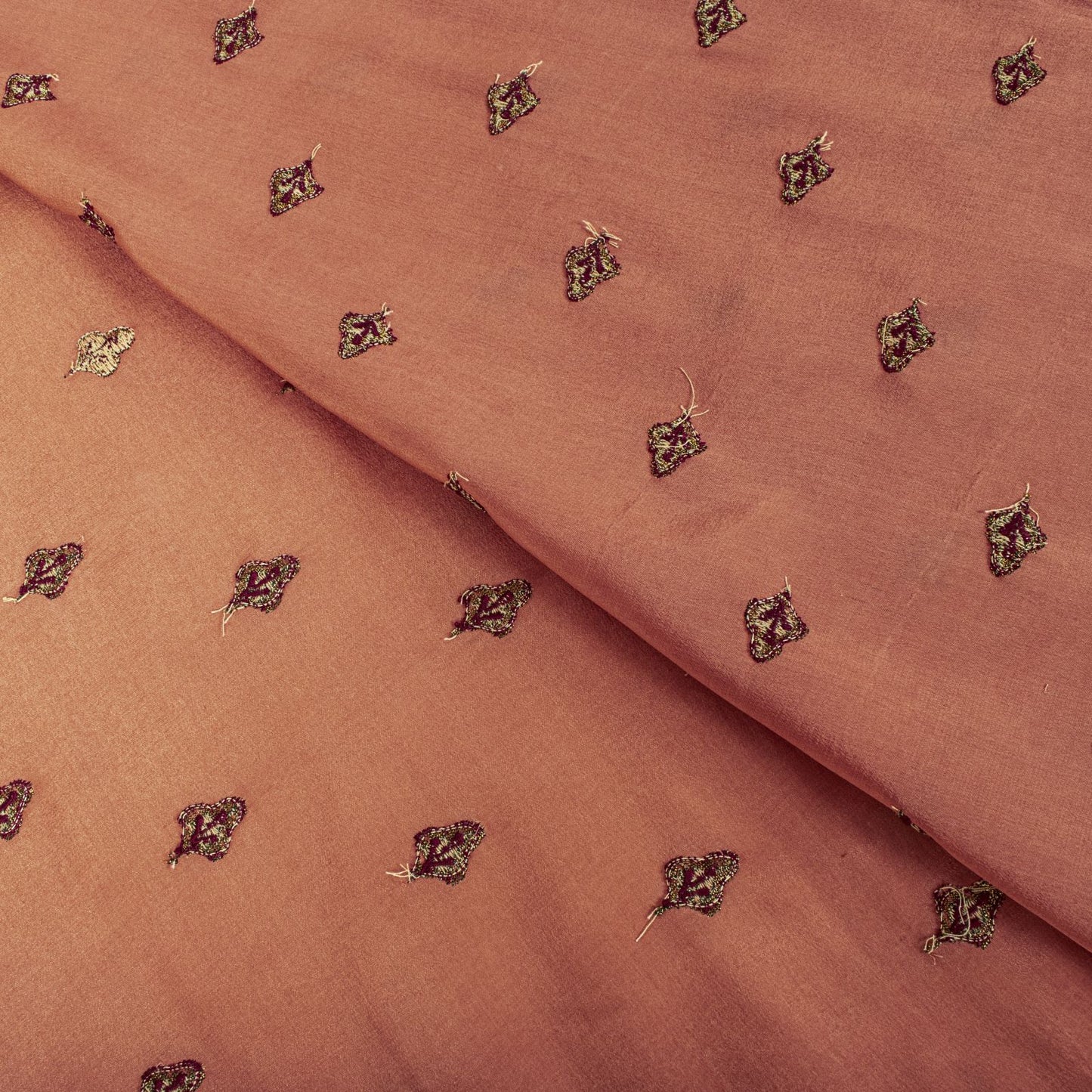 Sanskriti Vintage Saree Peach Pure Silk Embroidered Craft Fabric Wedding Sari