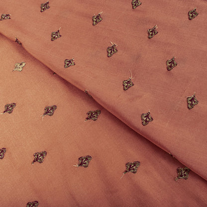Sanskriti Vintage Saree Peach Pure Silk Embroidered Craft Fabric Wedding Sari