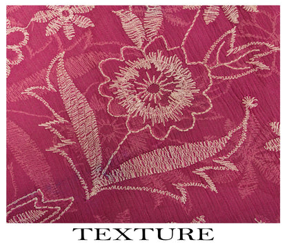 Sanskriti Vintage Saree Pink Pure Chiffon Embroidered Craft Fabric 6+Yard Sari