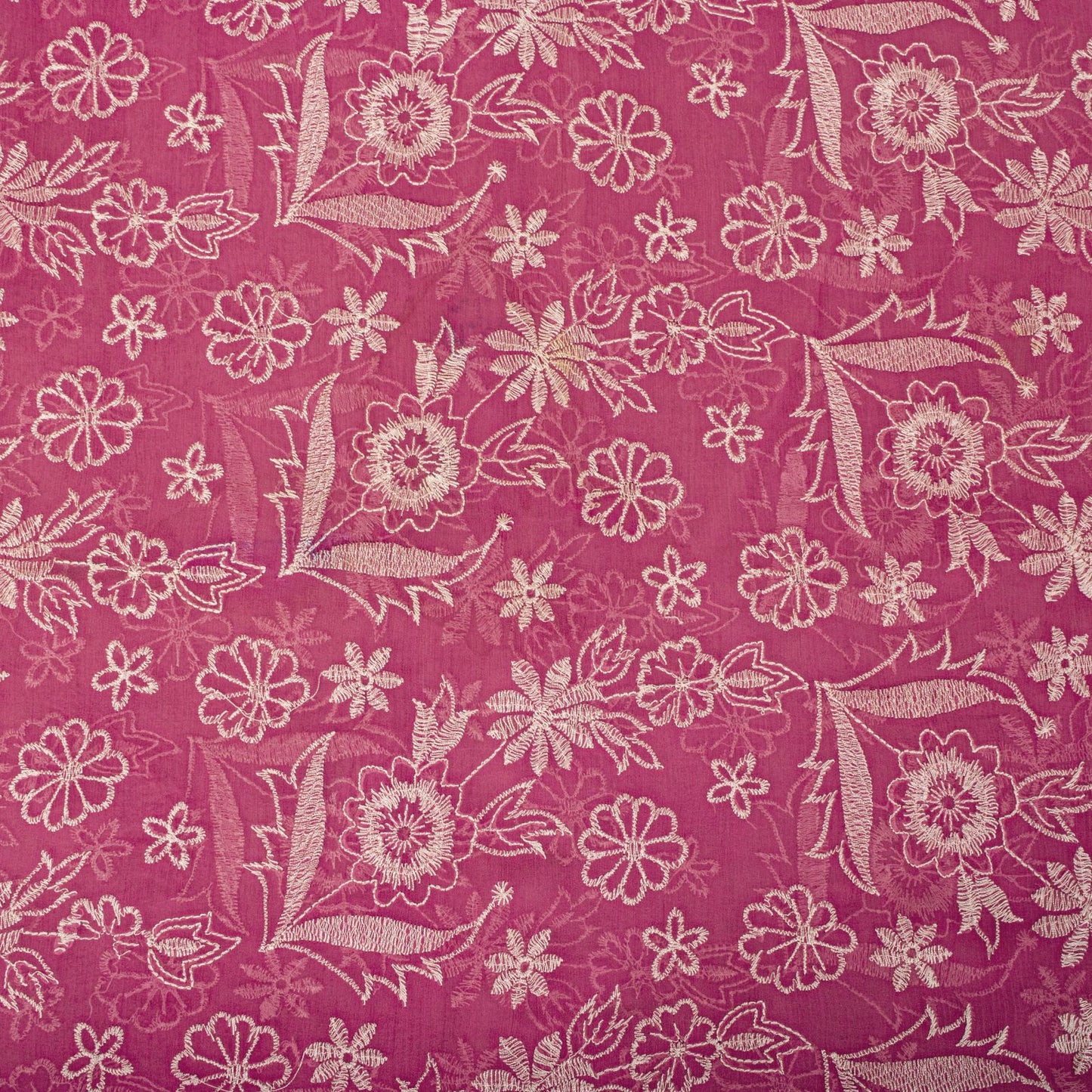 Sanskriti Vintage Saree Pink Pure Chiffon Embroidered Craft Fabric 6+Yard Sari