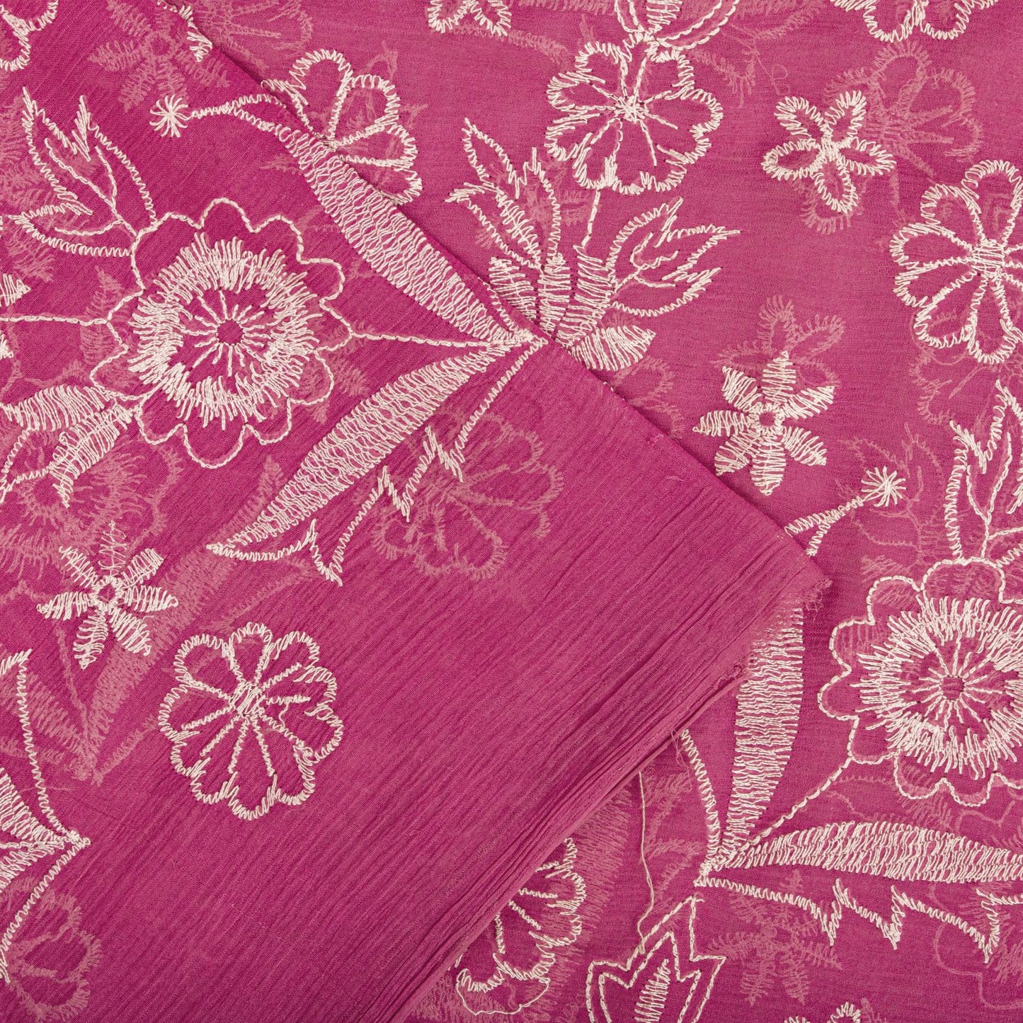 Sanskriti Vintage Saree Pink Pure Chiffon Embroidered Craft Fabric 6+Yard Sari