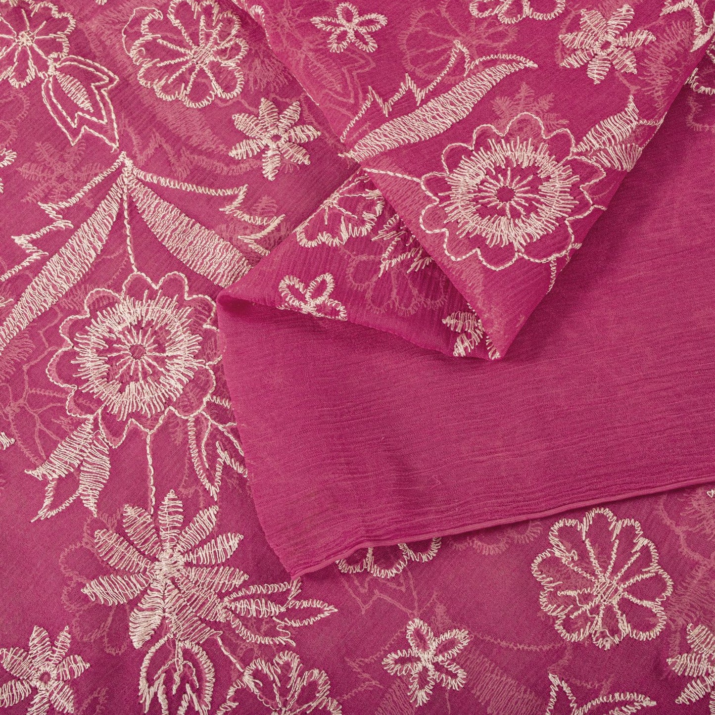Sanskriti Vintage Saree Pink Pure Chiffon Embroidered Craft Fabric 6+Yard Sari