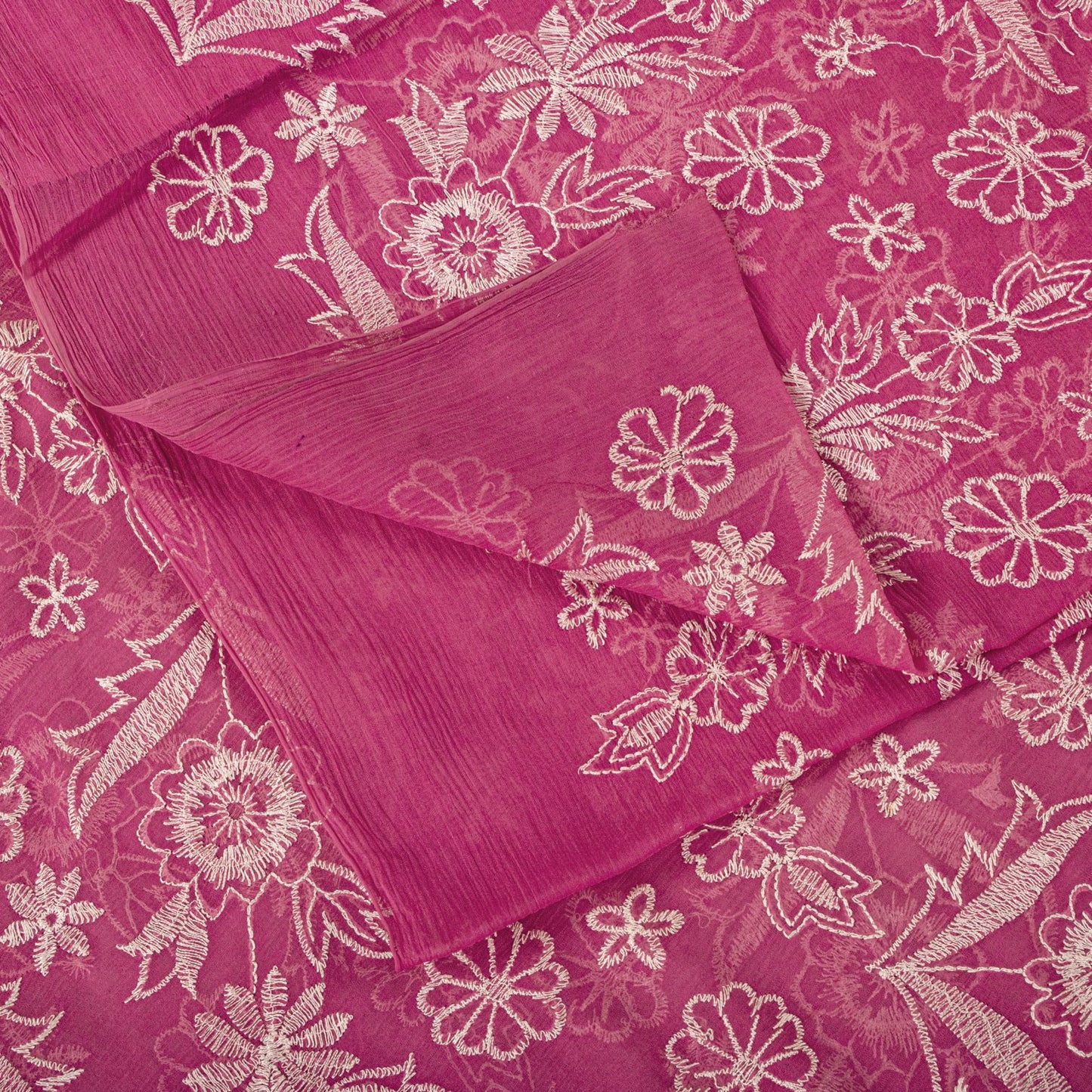 Sanskriti Vintage Saree Pink Pure Chiffon Embroidered Craft Fabric 6+Yard Sari