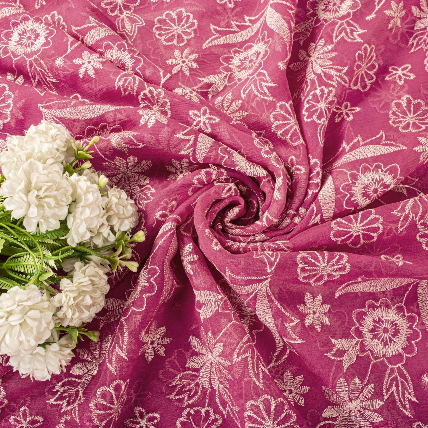Sanskriti Vintage Saree Pink Pure Chiffon Embroidered Craft Fabric 6+Yard Sari