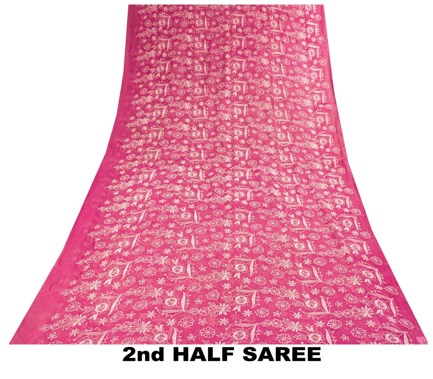 Sanskriti Vintage Saree Pink Pure Chiffon Embroidered Craft Fabric 6+Yard Sari