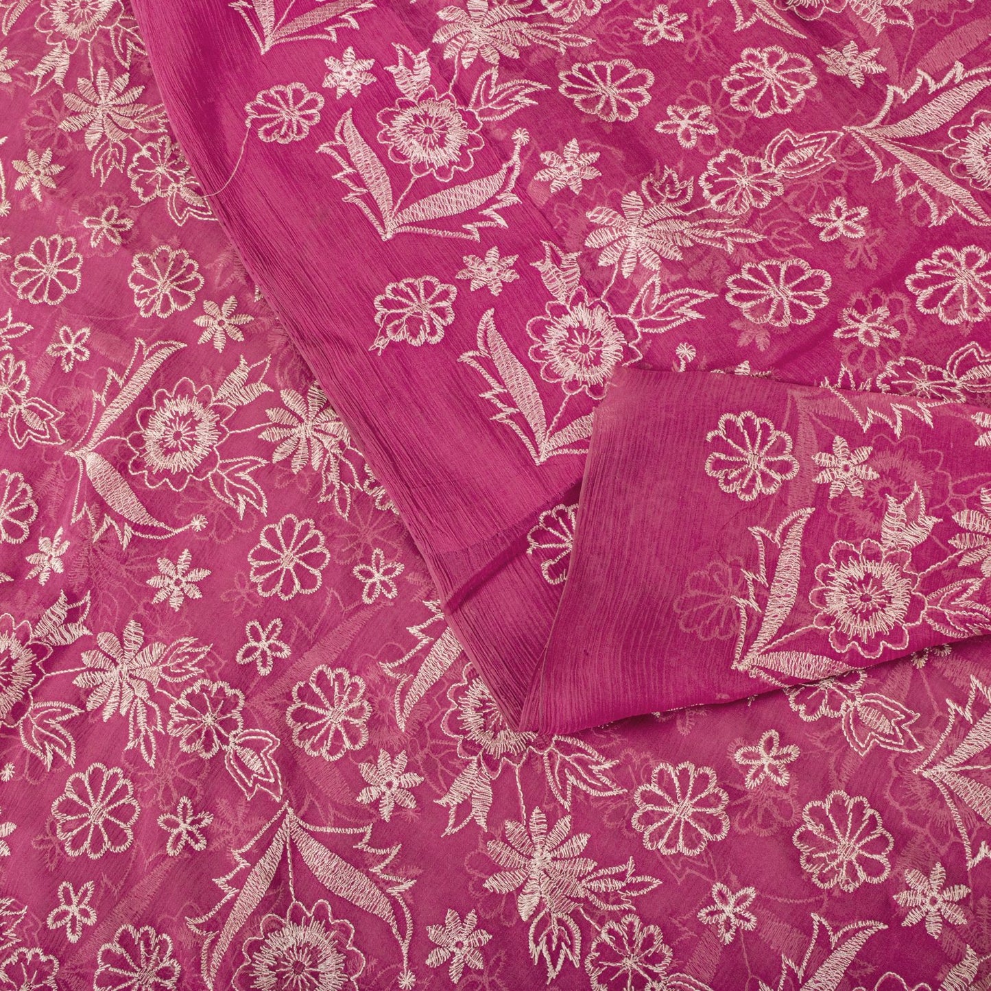 Sanskriti Vintage Saree Pink Pure Chiffon Embroidered Craft Fabric 6+Yard Sari