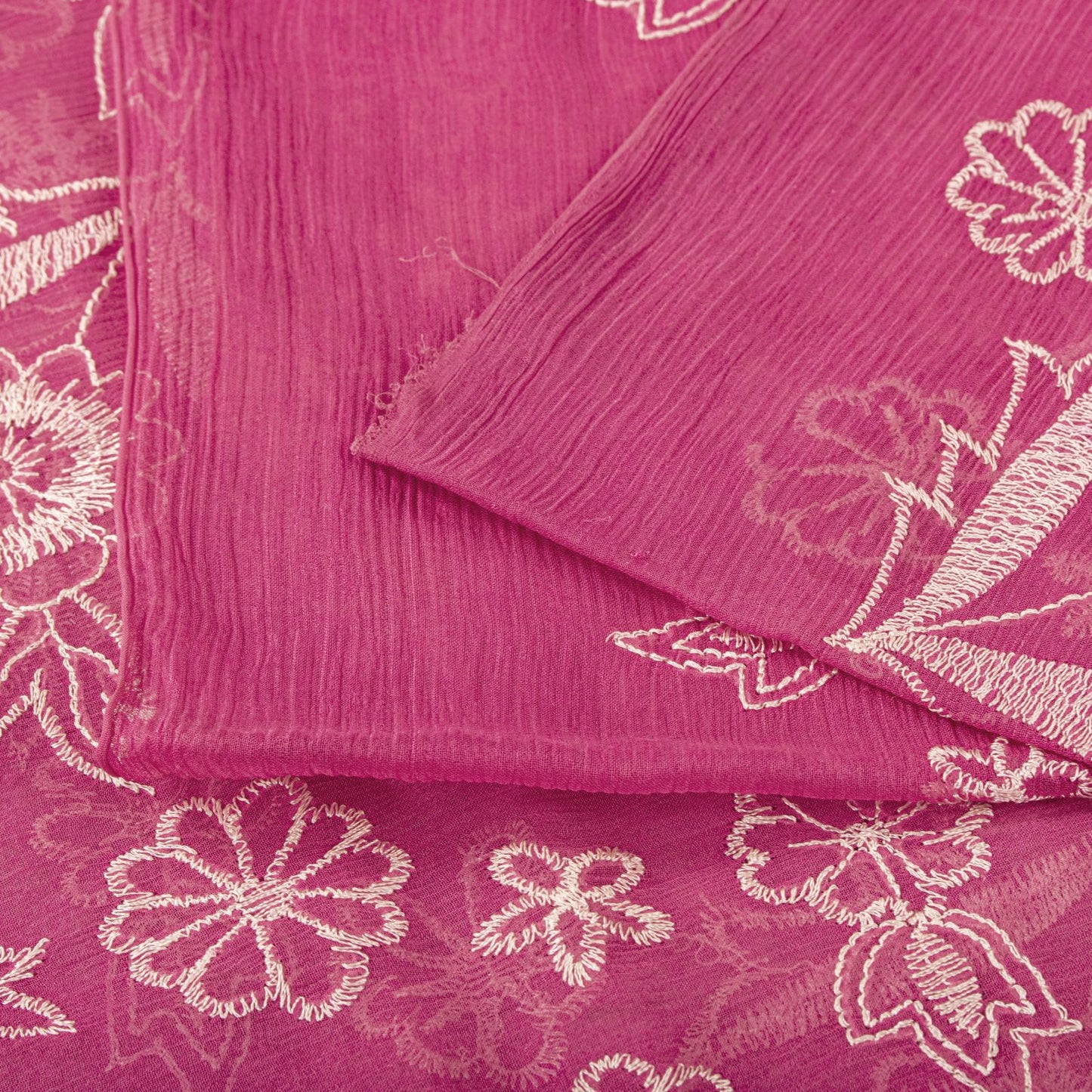 Sanskriti Vintage Saree Pink Pure Chiffon Embroidered Craft Fabric 6+Yard Sari